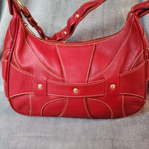 Maxx New York 100% Genuine Red Leather Golden Detail Leopard Print Lining Purse